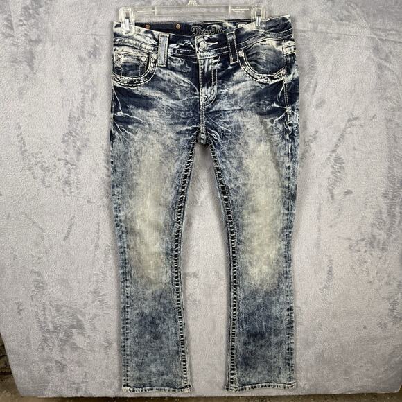 Miss Me Jeans Women’s Blue Angel Wing Bling Pockets 27 Acid Wash Thick Stitch - Picture 2 of 9